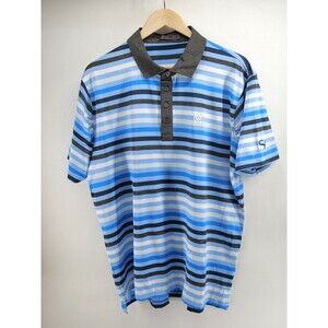 G/FORE Blue and Black Striped Polo Shirt